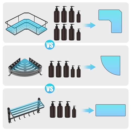 EastShark 5 Pack Corner Shower Caddy Stainless Steel Shower Organizer Shelf with Soap Holder, Bottle Holder & Hook Wall-Mounted Shower Shelves for Inside Shower Kitchen,