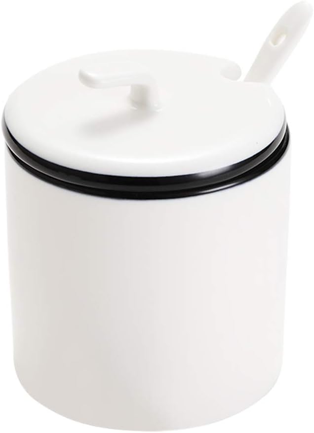HCHLQLZ White Ceramic Sugar Bowls Condiment Pots Spice Jars Seasoning Box Set with Lid Spoon