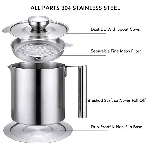 Eglaf 1.2L Stainless Steel Grease Strainer Bacon Oil Container with