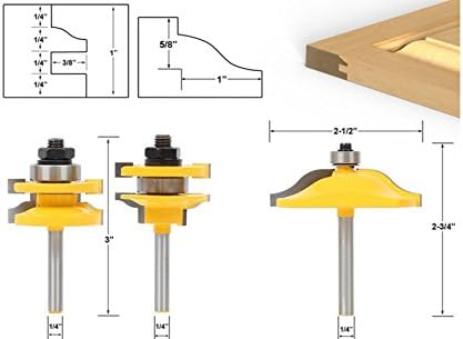 AKHS 1/4" Shank Woodworking cutter Cutter for Woodworking Tool-Raised Panel Cabinet Door Router Bit Set - 3 Bit Ogee
