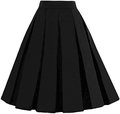 Dressever Women's Vintage A-line Printed Pleated Flared Midi Skirts