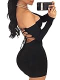 TOB Women's Sexy Off Shoulder Backless Lace Up Club Bodycon Mini Dress,Black,X-Large