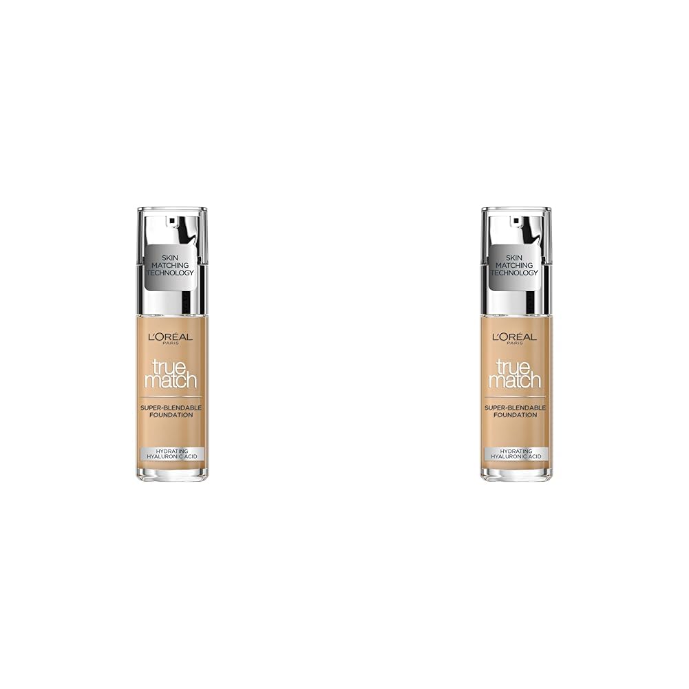 L'Oreal Paris True Match Liquid Foundation, Skincare Infused with Hyaluronic Acid, SPF 17, Available in 40 Shades, 3N Creamy Beige, 30 ml (Pack of 2)