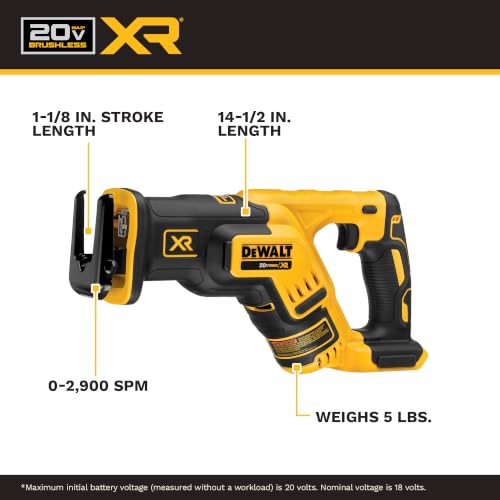 DEWALT 20V MAX XR Reciprocating Saw Cordless, Brushless, Compact,Variable Speed, Pivoting Head, photo 9