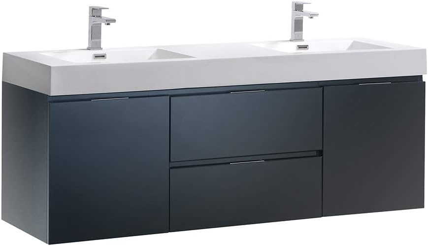 FrescaValencia 60" Wall Hung Double Sinks Bathroom Vanity in Dark Slate Gray