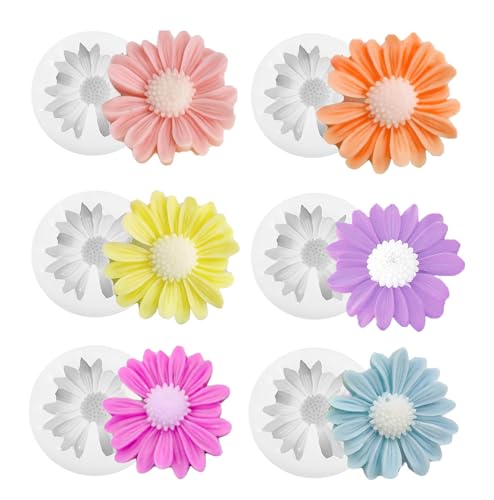 6PCS Daisy Flower Silicone Molds,Cute Flower Silicone Candle Molds, 3D Subtlety Silicones Flowers Molds for Candle Making, Fondant Chocolate, Cake Decorating, Soap, Candy Clay Lotion Bar Wax DIY Craft