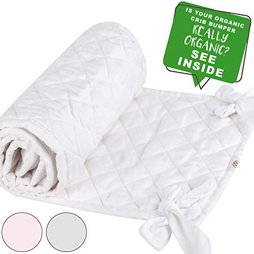 MakeMake Organics Organic Crib Bumper Pad GOTS Certified Organic Cotton Crib Bumper Pads Breathable Cotton Quilted Thinner Safe Hypoallergenic 4 PC Set Standard Crib Liner Boys Girls (160"x10", White) - Thumbnail 7