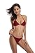 SHEKINI Women's Tie Side Bottom Push Up Padded Top Triangle Bikini Bathing Suit (Large/(US 12-14), Wine red)