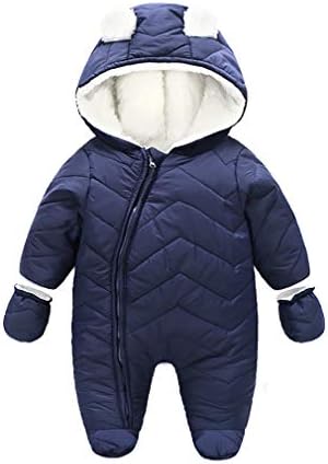 Baby Boy Girl Winter Hooded Snowsuit Romper Zipper Padding Bodysuit Infant Puffer Jacket with Gloves 3-24 Months
