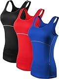 Neleus Women's 3 Pack Dry Fit Compression Athletic Tank Top,3 Pack:Black,Blue,Red,US M,EU L