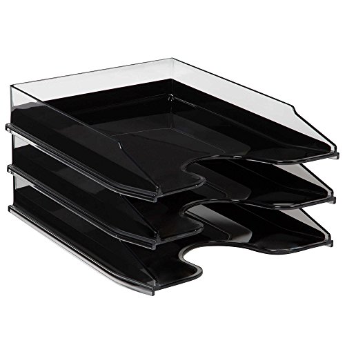 Richards Homewares Modern Acrylic Desk Organizer, Mail Sorter, Stackable Document Letter Tray - Clear/Black
