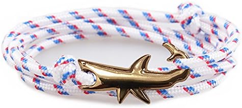 Happiness Jewelry Nylon Rope Sailing Vikings Wrap Bracelet With Gold Color Nautical Shark Alloy Clasp 30 Inches (White / Gold)
