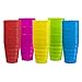 PLASKIDY Kids Cups Set of 15 Children Plastic Cups Reusable - 15 Oz Drinking Cups for Kids - BPA Free Dishwasher Safe Unbreakable Plastic Water Tumblers