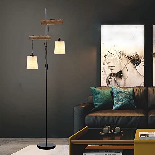 Floor lamp 2 Lights for Living Room Modern Contemporary Standing Floor Lamp White Warm Barrel Fabric Drum Shade,Tall Vintage Pole Light for Living Room Reading House Bedroom Home Office