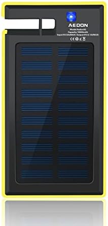 Solar Power Bank 10000mAh Solar Charger Waterproof Portable External Battery USB Charger Built in LED light for iPad iPhone Android Cellphones (Yellow) …