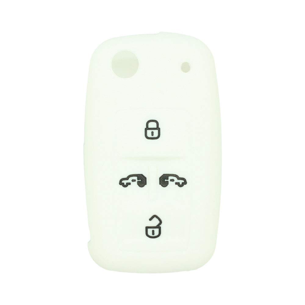 BROVACS Silicone Cover Protector Case Holder Skin Jacket Compatible with VOLKSWAGEN Multivan Sharan Caravelle Transporter Caddy SEAT Alhambra 4 Button Flip Remote Key Fob CV9808 White — image 1