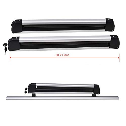 W4-moto 2pcs 30'' Universal Aluminum Roof Rack Snowboard Ski Mounted Carrier Cross Bar Cargo Rack Carrier Holder w/Key Fit Most Vehicles Equipped Cross Bars - Thumbnail 2