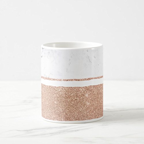 Zazzle Faux Rose Gold Glitter Black White Marble Stripes Coffee Mug, White Classic Mug 11 oz