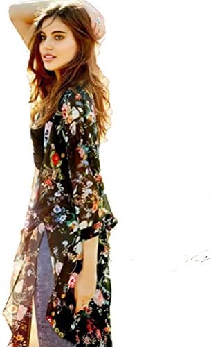 Women's Beach Wear Cover Ups Kimono Floral Cardigan Chiffon Blouses Shawl Wrap
