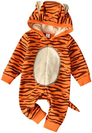 residentD  (3M-24M) Romper Newborn Baby Character Cartoon Tiger Tail&Ear Sripped Hooded Jumpsuit
