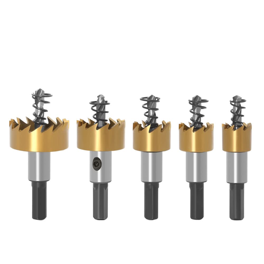 CENPEK 5 Pcs Drill Bit Set, （16/18.5/20/25/30） MM HSS Carbide Tip Hole Saw Tooth Drill Drill Bit, Hole Saw Kit, Stainless High Speed Steel Metal Alloy Tool