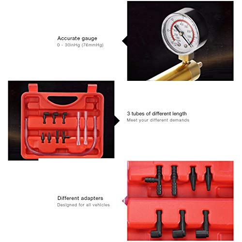Hand Vacuum Pump Car Motorbike Bleeding Kit Hand Brake Fluid Bleeder Tool Brake System Bleeding Tools (Red)