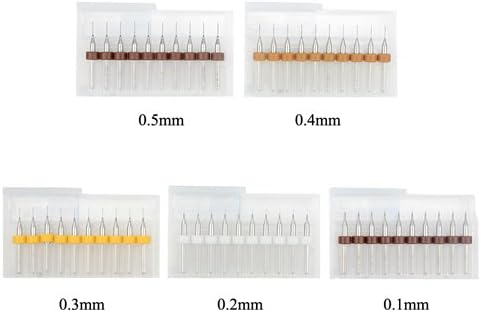 TOVOT 50PCS PCB Print Circuit Board Tip Spiral Flute Carbide Micro Drill Bits 0.1 mm-0.5 mm for Jewelry CNC Engraving