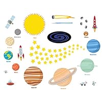 treepenguin Solar System Space Wall Decals for Kids Rooms - Large Planets and Stars Stickers for Bedroom Playroom and Nursery - Educational Wall Decor for Boys and Girls