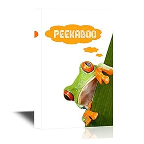 Nursery Art Canvas Wall Art - Adorable Peekaboo Tree Frog Behind a Leaf on White Background - Gallery Wrap Baby/Kids Room Decoration | Ready to Hang - 12x18 inches
