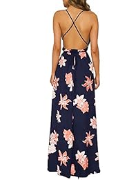 Simplee vestido maxi informal con cuello en V profundo sin espalda y tirantes de espaguetis para mujer