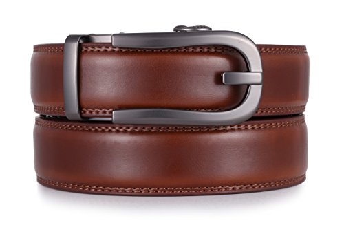 Mio Marino Ratchet Click Belts for Men - Mens Comfort Genuine Leather Dress Belt - with Automatic Buckle, Enclosed in an Elegant Gift Box - Style 186 - Burnt Umber - Adjustable from 28