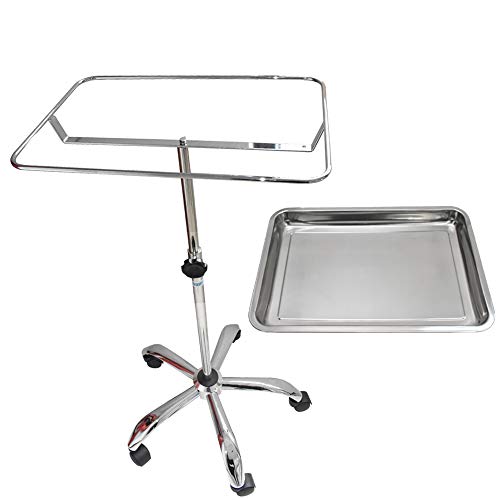 Konmee Mayo Instrument Stand with Mobile 5 Caster Base Mobile Medical Doctor Tattoo Spa Salon Service Instrument Procedure Trays with Lift Out Work Tray - Thumbnail 6