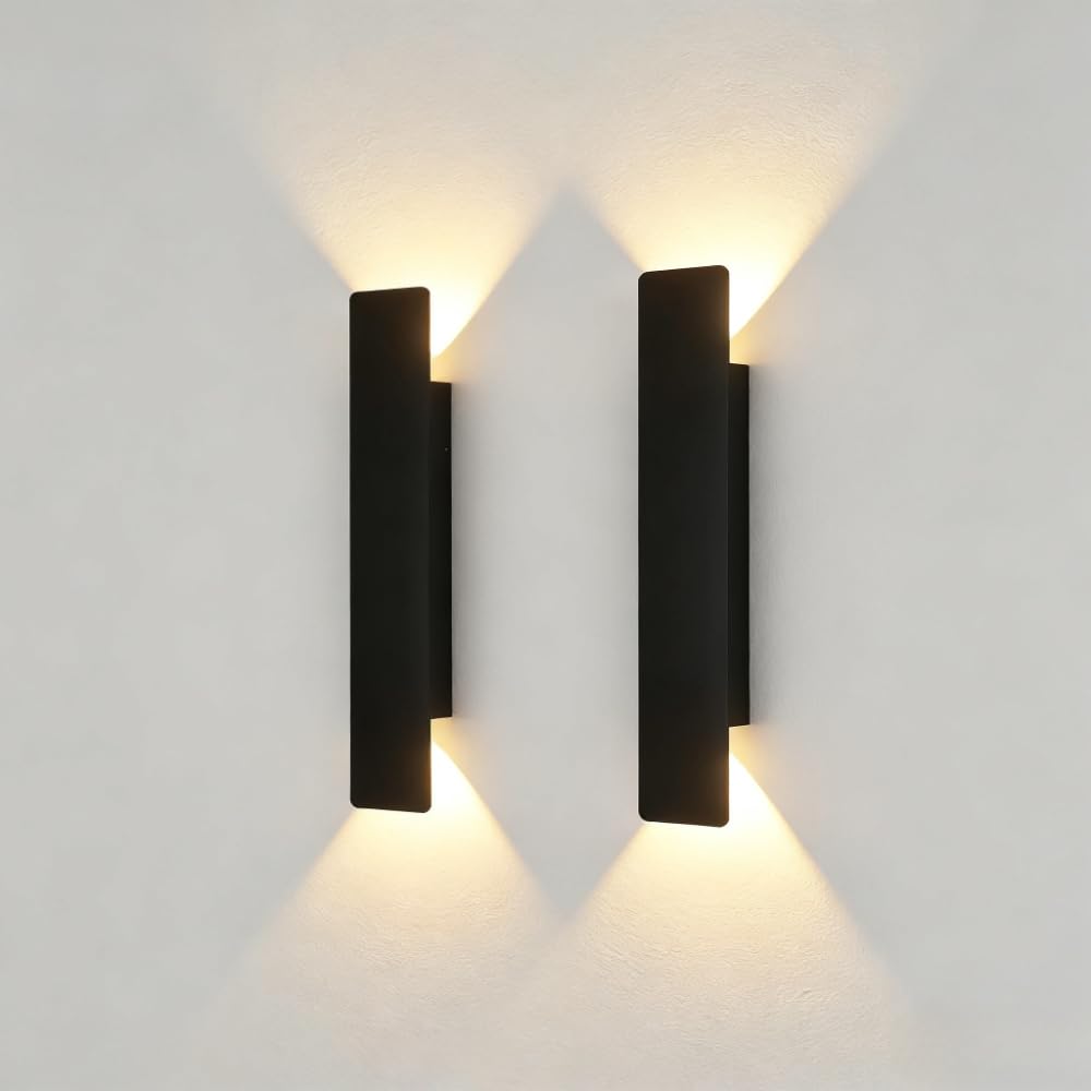 Photo 1 of **The description and photo are for reference only.  ***Aolyzmt Lightess 2PC LED Wall Sconces,Outdoor Waterproof Wall Lamps Strip Aluminum Wall Lights 24W LED Black Wall Lamp Bedroom Exterior Outdoor Lighting Fixtures (2PC-15.7in-Black)