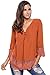 Happy Sailed Women Fashion Boho Lace V-Neck Sleeves Blouse Top, Large Brown