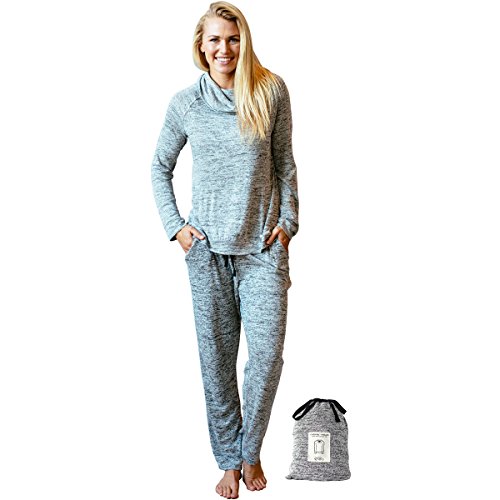 HELLO MELLO Carefree Threads, Top and Pant Matching Set With Drawstring Bag, Melange (Small (4-6), Gray)