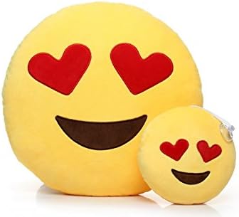 Ignislife Pair of Cute Emoji Pillows Heart-eyes Plush Toys Decorative Pillows 14 x 14 Inch