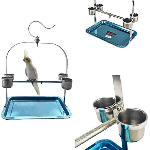 Borange Parrots Playstand Bird Playground Stainless Bird Perch Stand Bird Swing Exercise Playgym with Feeder Cups for Electus Cockatoo Parakeet Conure Cockatiel Cage Accessories Exercise Toy - Thumbnail 7