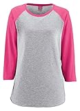 LAT L3530 Ladies Vintage Fine Jersey 3 By 4-Sleeve Baseball T-Shirt - Vintage Heather & VinHotPink, 2XL