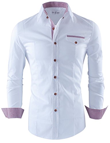 Tom's Ware Mens Premium Casual Inner Contrast Dress Shirt TWNMS310S-1-312-WHITE-S