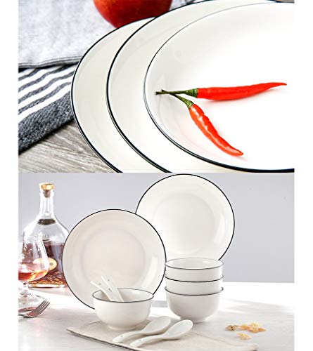 image for handrong 18 Pieces Dinnerware Set - 4pcs Porcelain Bowls, 2pcs Ceramic