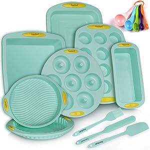 10in1 Nonstick Silicone Baking Cake Pan Tin Tray Sheet Mould Set for Oven, BPA Free Heat Resistant Bakeware Supplies…