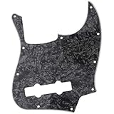 Musiclily Pro 10-Hole Contemporary J Bass Pickguard for Fender Jazz Bass Mexican 5-String, 4Ply Black Pearl