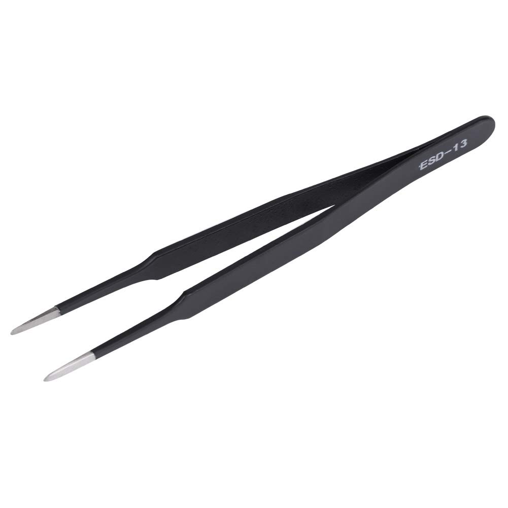 Anti-Static Tweezers ESD 13 High Straight Round Harden Eyelash Extension Nail Art Safe Electronics Maintenance Tool Stainless Steel Black 12 CM