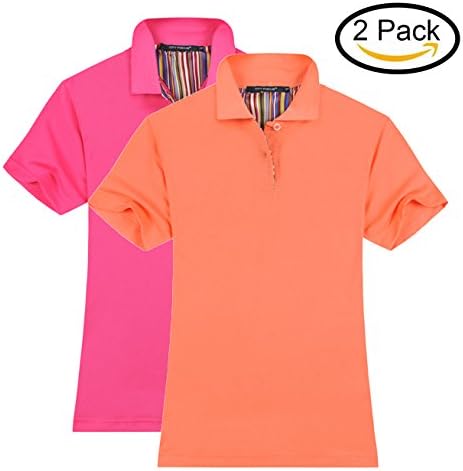 Averywin Polo Shirts Womens, T Shirts Short Sleeve Fashion Tops Sportswear Pack of 2 (Hot Pink+Orange, M/40.94" Bust)