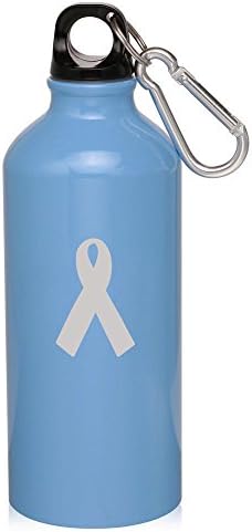 Light Blue Awareness Ribbon 20Oz Aluminum Sports Water Bottle Canteen Carabiner Cancer Awareness Ribbon