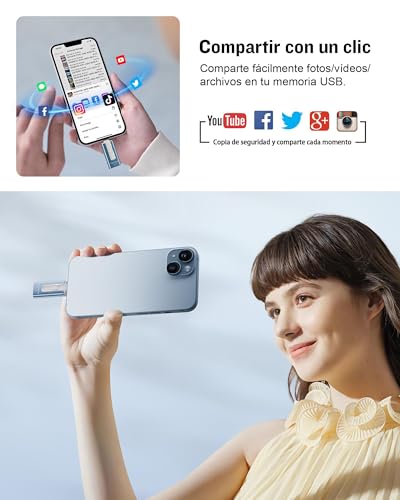 GNASEET 256GB Memoria Externa para Phone y Android,USB 3.0 Alta Velocidad, Pendrive para Phone 4 en 1 con USB-C/Micro USB/USB-A, Disco Duro Externo para Phone para Fotos, Vídeos y Datos, Azul