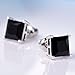GULICX 7mm Black Stone Diamante CZ Square Studs Pierced Silver Tone Earrings Men Women