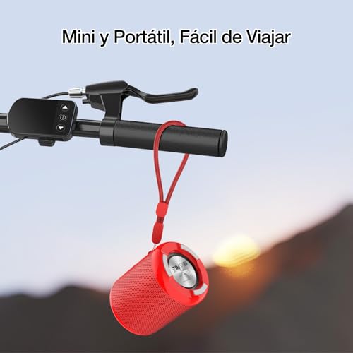 1 Hora Bocina Bluetooth Portátil 5W, Mini Bocina Inalámbrica con USB-C, Radio FM, TWS, USB/TF/AUX, Manos Libres, Batería 1500mAh, Bocina Pequeña para Viaje, Oficina y Casa, Rojo