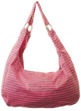 L.COLETTE Stripe Canvas Double Handle Hobo Bag SHBH9043L (Fuchsia)
