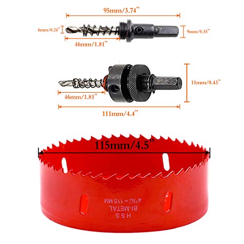 ZXHAO 4.5 inch Hole Saw, 1 1/4 inch Cutting Depth HSS BiMetal Hole